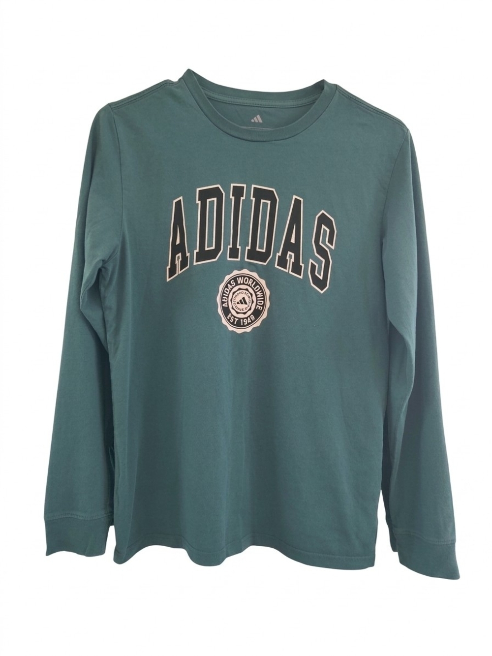 Size XL Adidas Kids' Long Sleeve Logo Tee - Teal